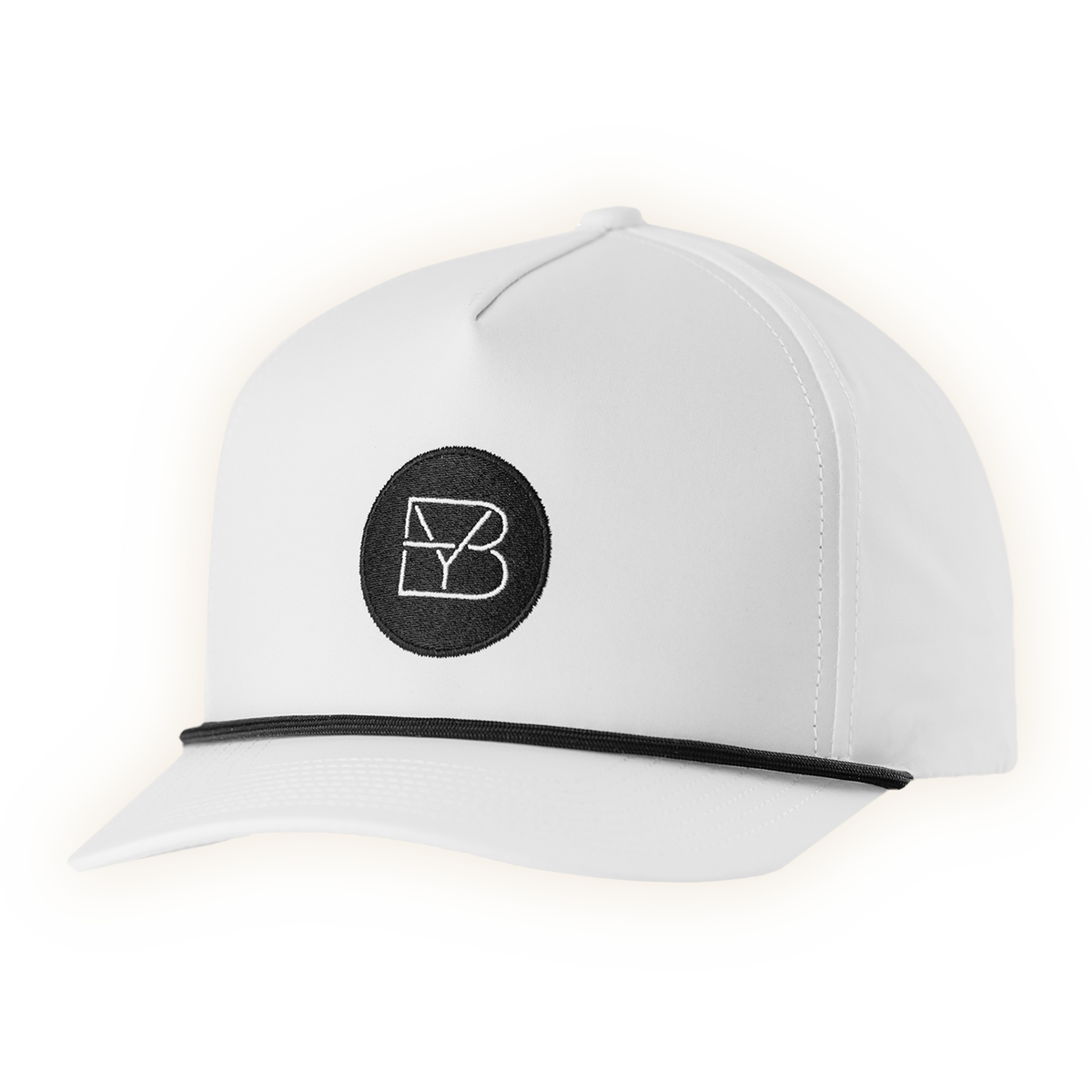 white hat features a black rope detail with a Brett Young logo on the front. The back is a snapback enclosure